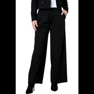 Wynne Collection Pleat Front Wide-Leg Pant Black - Regular